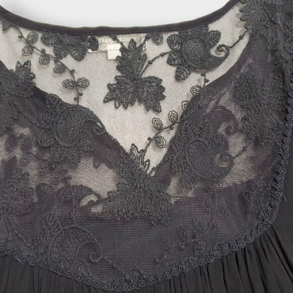 World Market Black Floral Lace Top Sheer Chiffon Overlay Sz L/XL Goth Fairycore - Picture 13 of 14